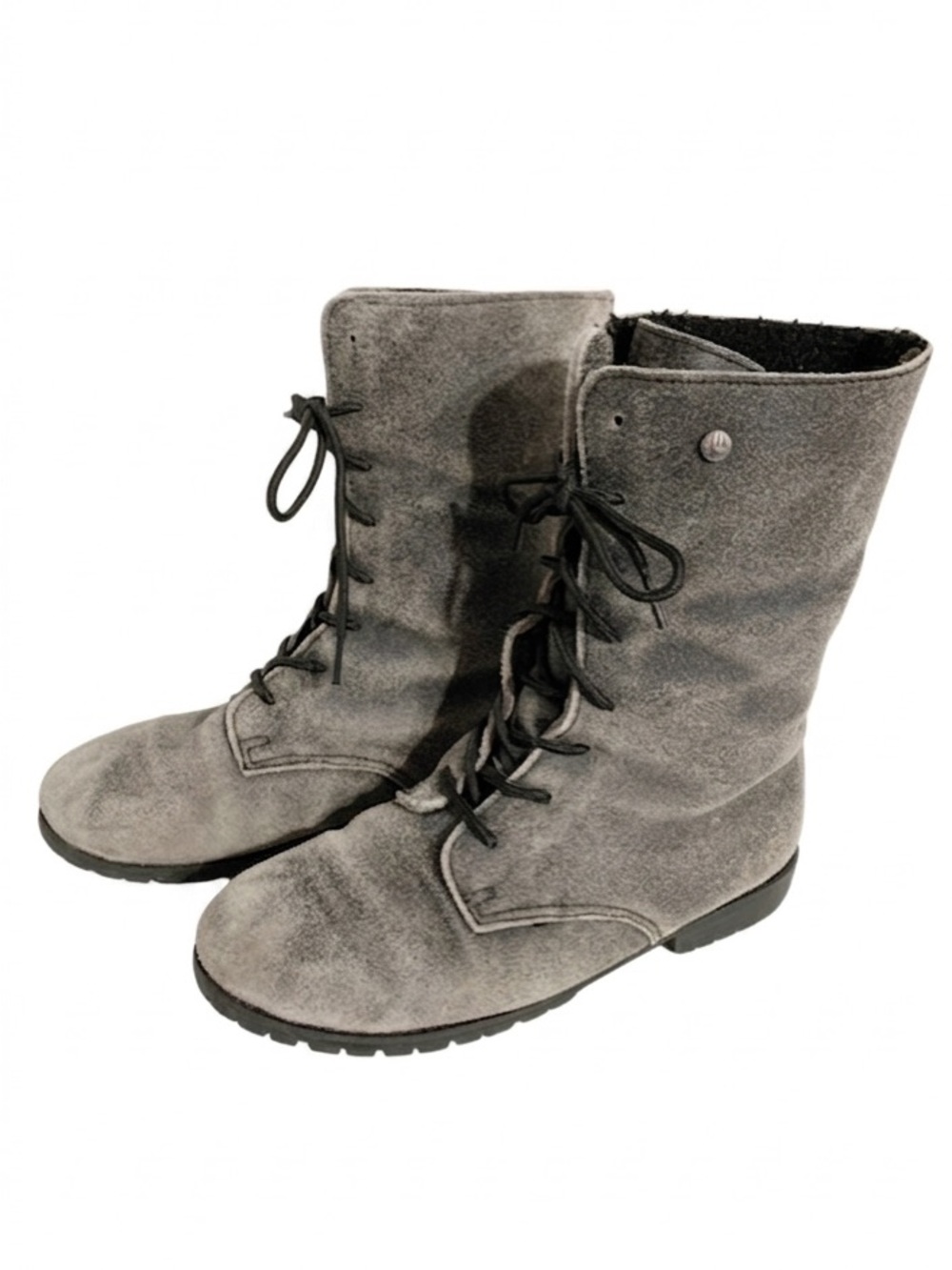 BearPaw Jeanette Distressed Lace Up Wool Blend Lined Suede Fold Over Boots ⬜️⬛️